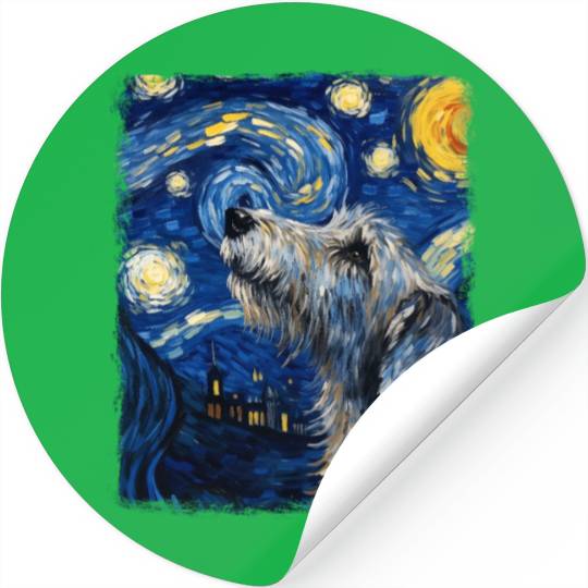 Irish Wolfhound Dog Starry Night Painting Stickers