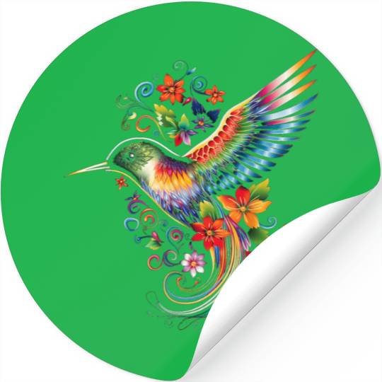 Hummingbird Flowers Colorful Hummindgbird Stickers