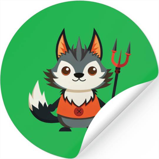 illustration of wolf demon with trident Stickers