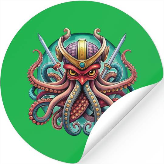 Colorful octopus samurai illustration Stickers
