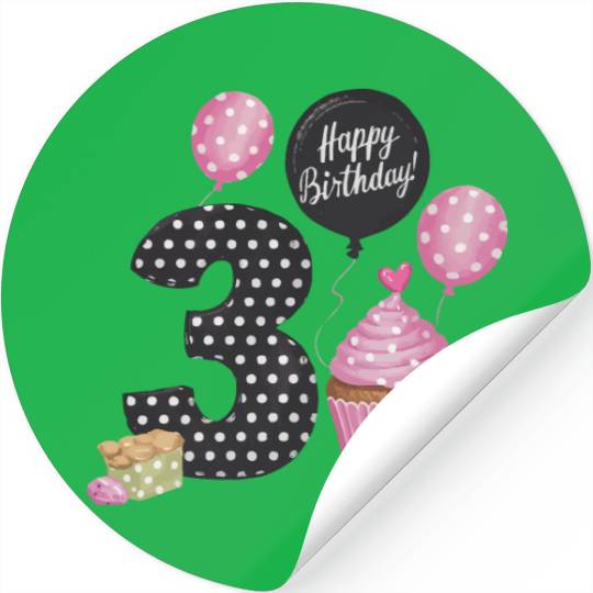 Girl 3rd Birthday Pink Stickers