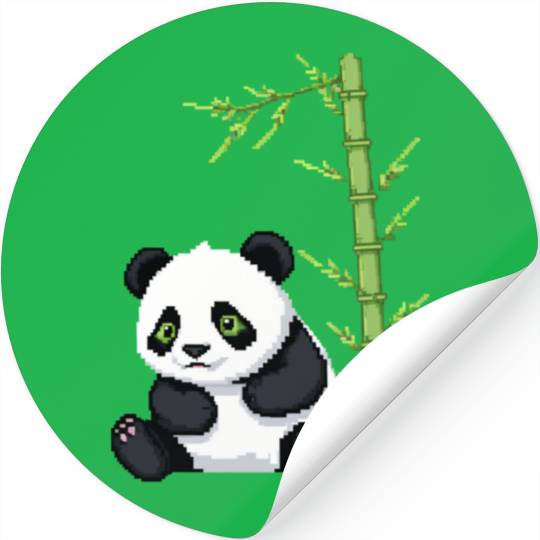 A pixel art of a panda with a bamboo leaf Stickers