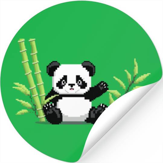 A pixel art of a panda with a bamboo leaf Stickers