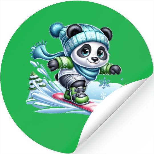 Cute Snowboarder Panda Stickers