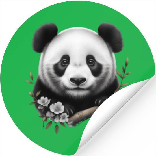 Cute Panda with Flowers Stickers