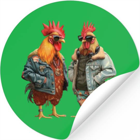 Chickens in chic streetwear attire Stickers