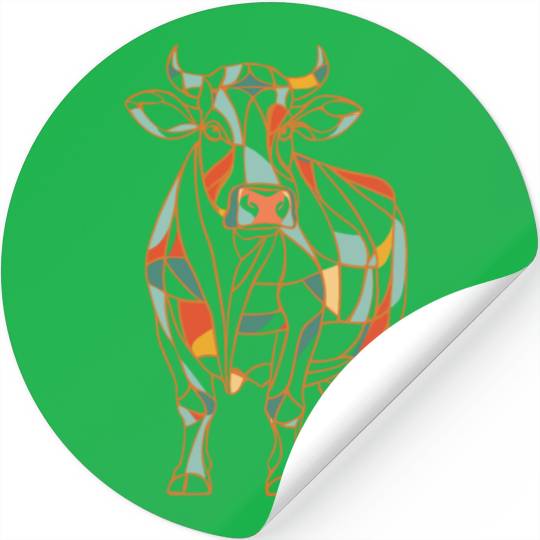 Geometric Farm Animal Graphic Vibrant Cow Stickers