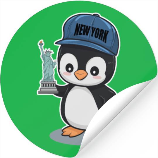 New York Penguin Holding Statue Of Liberty Stickers