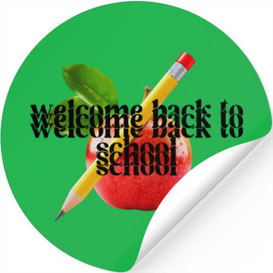 "Welcome Back to School - Red Apple and Yellow Pen Stickers