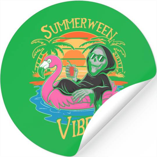 Summerween Vibes Skeleton Flamingo Spooky Stickers