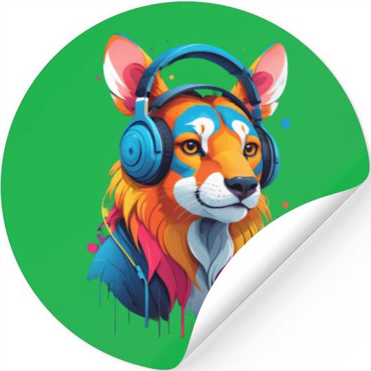 Rave Animal Wears Colorful Headphones Stickers