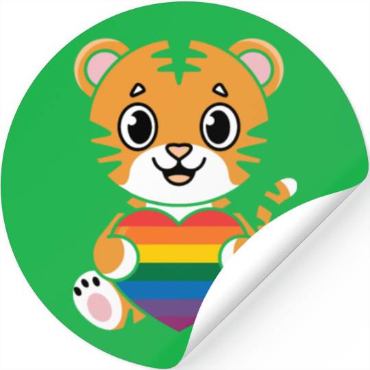 LGTBQ Tiger Holding Rainbow Heart Stickers
