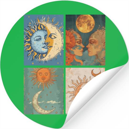 Moon and Sun Tarot Card Designed Look Stickers