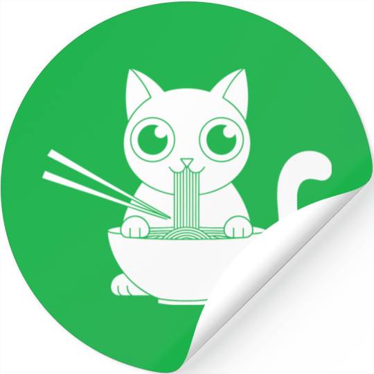 Cute Cat Eating Ramen Kawaii Food Design Stickers