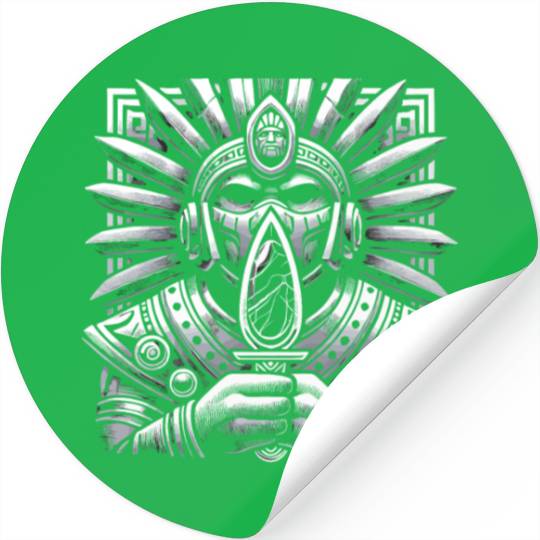 Aztec Warrior Mask with Tribal Art and Ancient Stickers