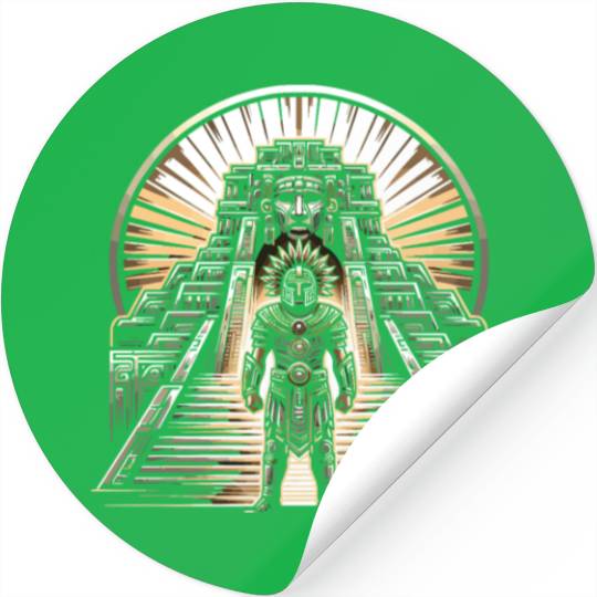 Aztec Warrior Mask with Tribal Art and Ancient Stickers