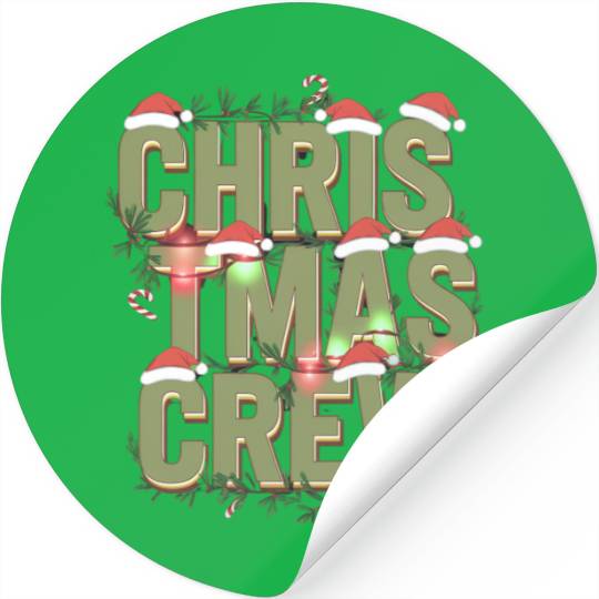 Christmas Crew with Santa Hats and Candy Canes Stickers
