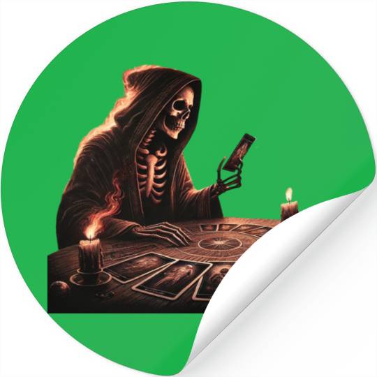 Skeleton looking tarot cards Stickers