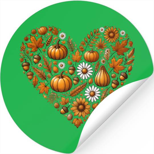 Heart filled with pumpkins, leaves and nuts Stickers