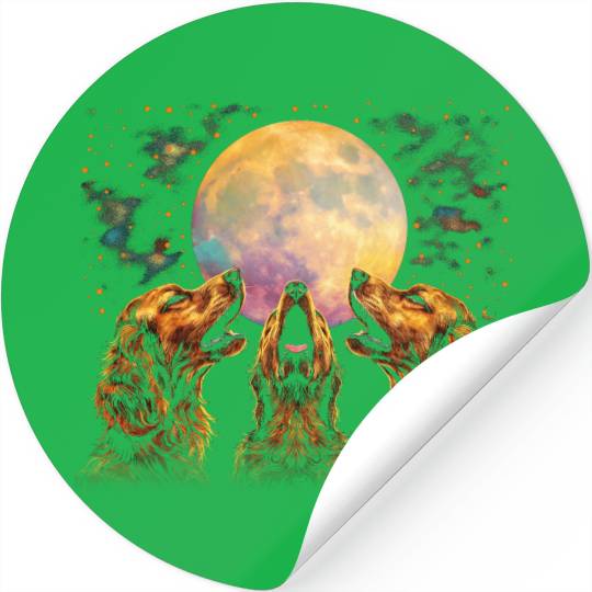 Irish Setter Dog Howling Moon Stickers