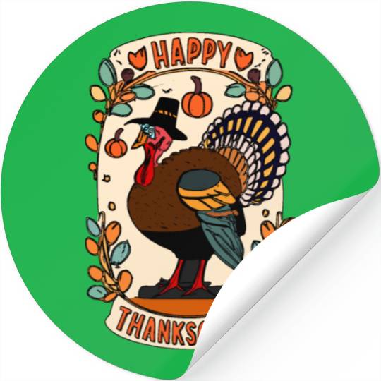 Pilgrim Turkey - Thanksgiving Celebration Art Stickers