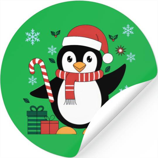 Cute Christmas Penguin - Candy Cane and Gifts Stickers