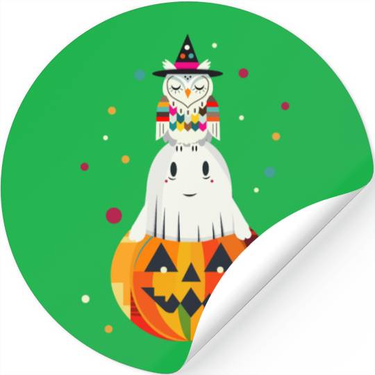 Owl and ghost on the pumpkin - Halloween motif Stickers