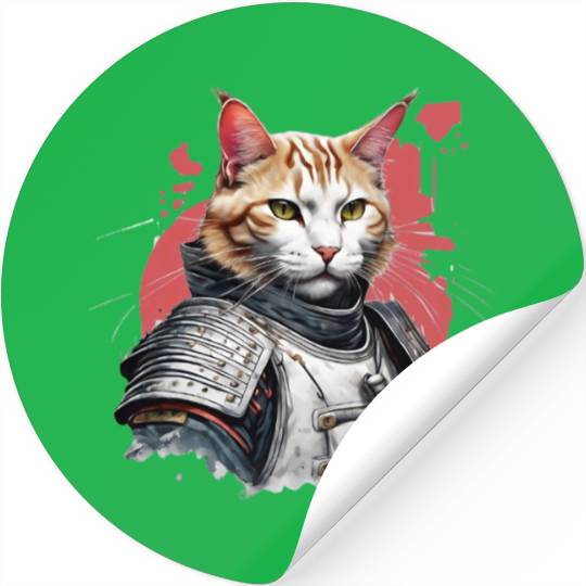 Samurai Cat in Armor Stickers