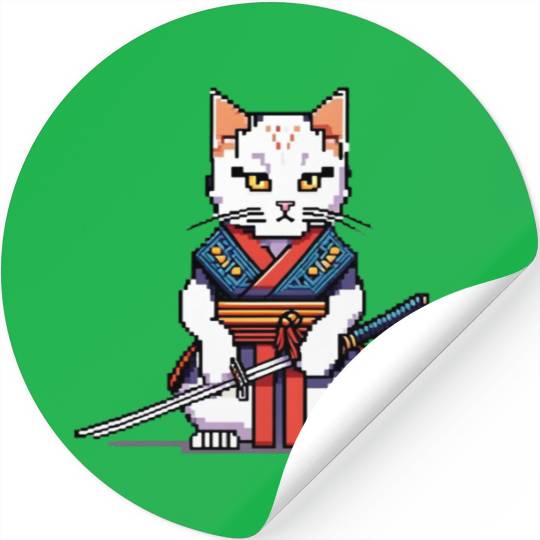 Pixel Samurai Cat Warrior Stickers