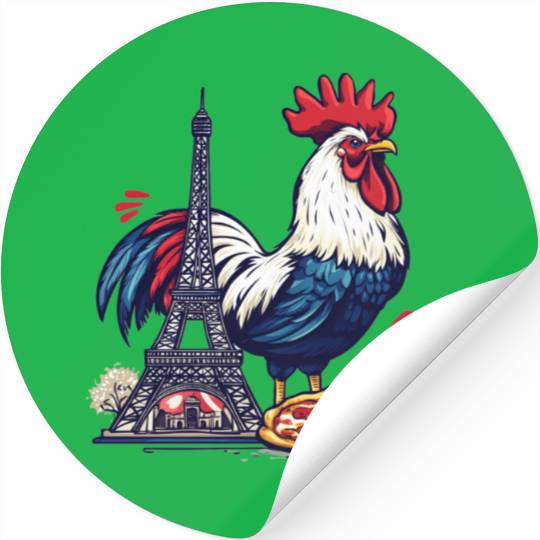 French Pride: Rooster with Eiffel Tower and Pizza Stickers