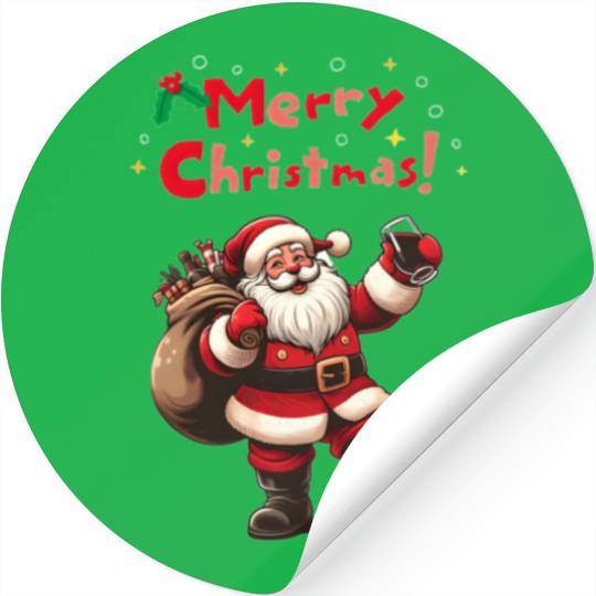 Red Illustrative Merry Christmas Design Stickers