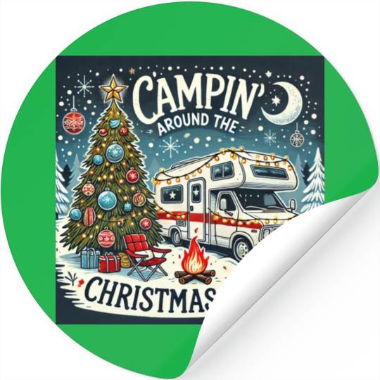 campin around christmas tree final correct Stickers