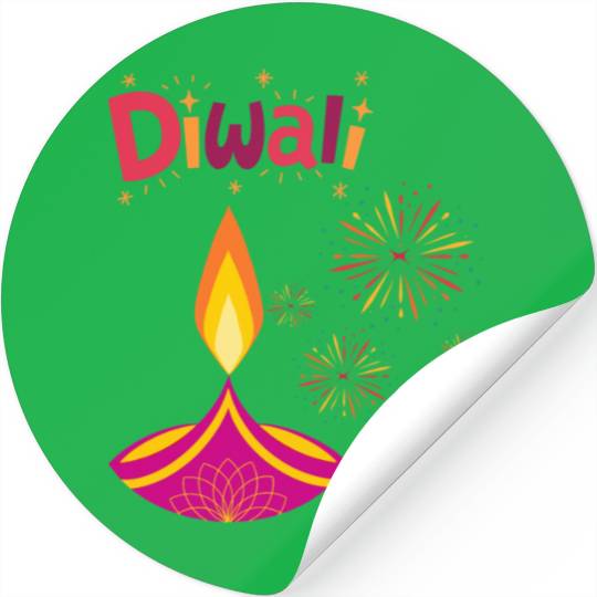 Diwali Design with Lamp & Festive Fireworks Stickers
