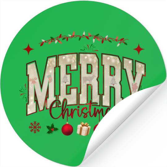 Festive Cute Merry Christmas Holiday Design T-Shir Stickers