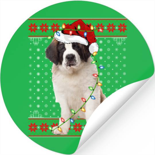 Saint Bernard Dog Ugly Christmas Lights Stickers
