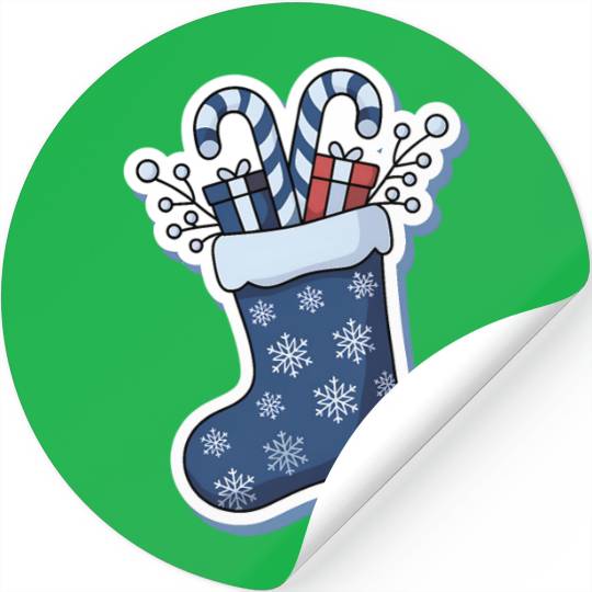Christmas Stocking Candy Canes Blue And White Stickers