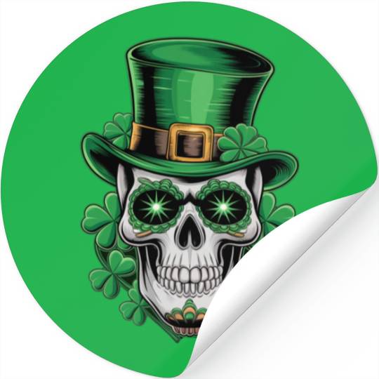 Sugar Skull St Patrick Day Lucky Shamrock Stickers