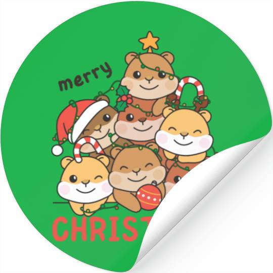 Hamster Christmas Tree Merry Christmas Stickers