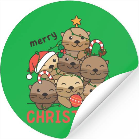 Otter Christmas Tree Merry Christmas Stickers