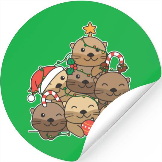 Otter Christmas Tree Funny Animal Christmas Stickers