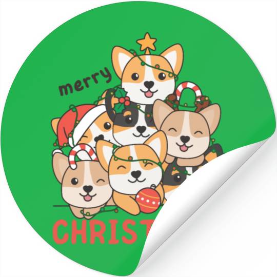 Corgi Christmas Tree Merry Christmas Stickers