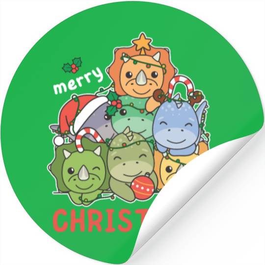 Dinosaur Christmas Tree Merry Christmas Stickers