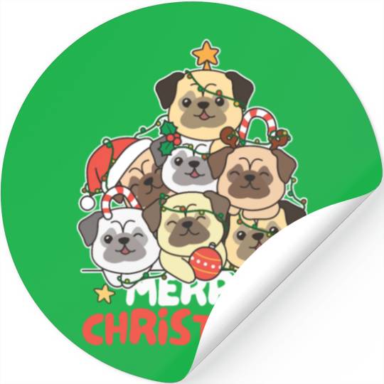 Pug Christmas Tree Merry Christmas Stickers