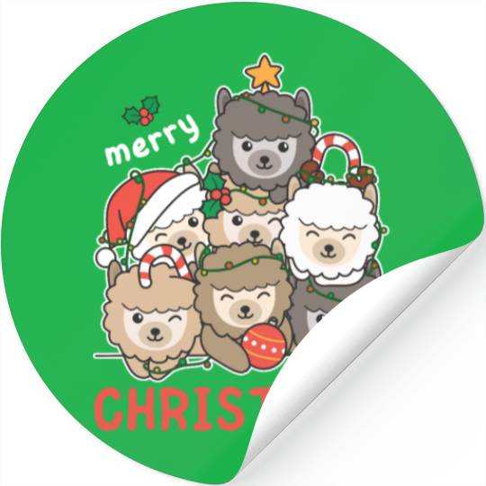 Alpaca Christmas Tree Merry Christmas Stickers
