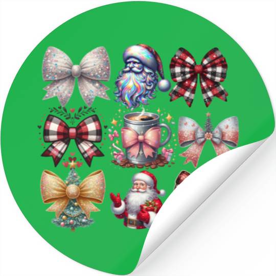 Coquette Bow Santa Christmas Tree Cake Candy Stickers