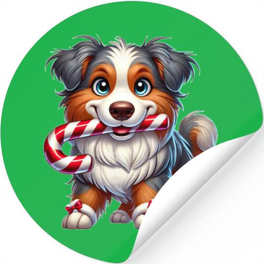 Cute Christmas Dog Australian Shepherd Stickers