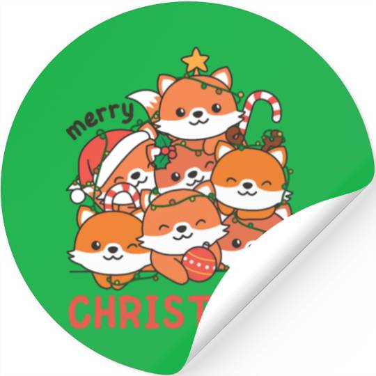 Fox Christmas Tree Merry Christmas Stickers