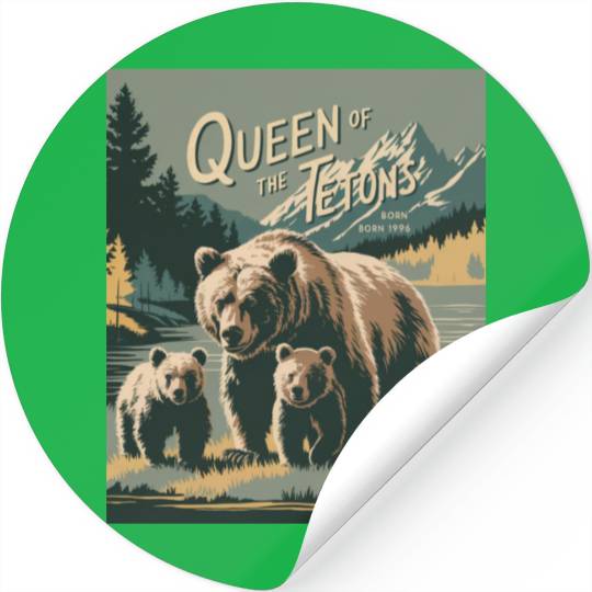 Queen of the Tetons Grizzly 399 Vintage Nature Art Stickers