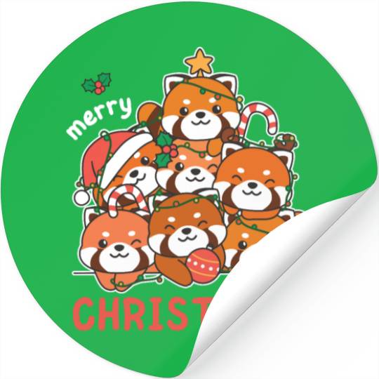 Red Panda Christmas Tree Merry Christmas Stickers