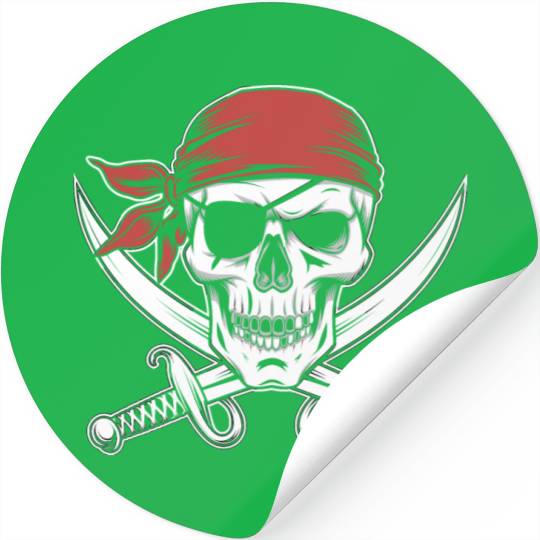 Pirate Skull Crossbones Red Bandana Jolly Roger Stickers